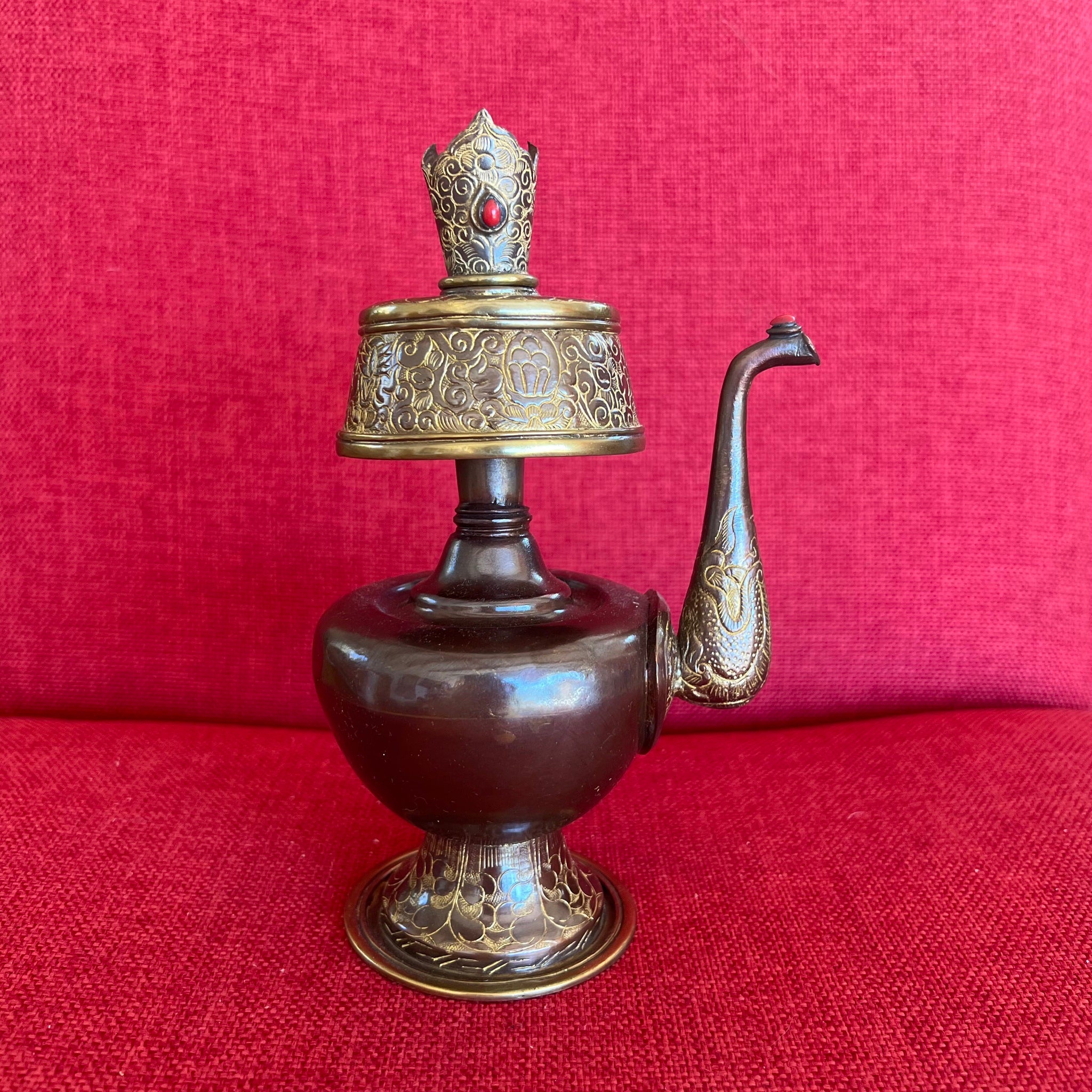 20cm handmade oxidised copper bhumpa (tibetan ritual vase)