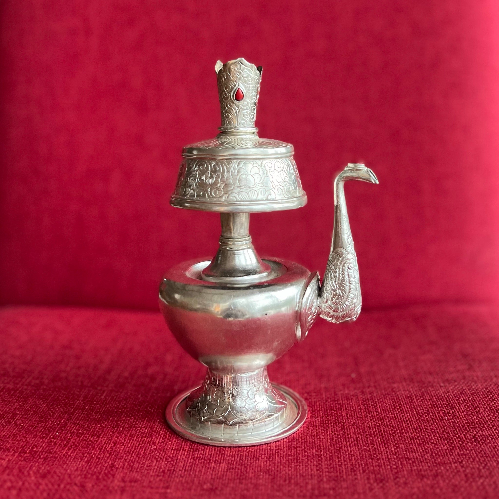 20cm handmade silver plated copper bhumpa (tibetan ritual vase)