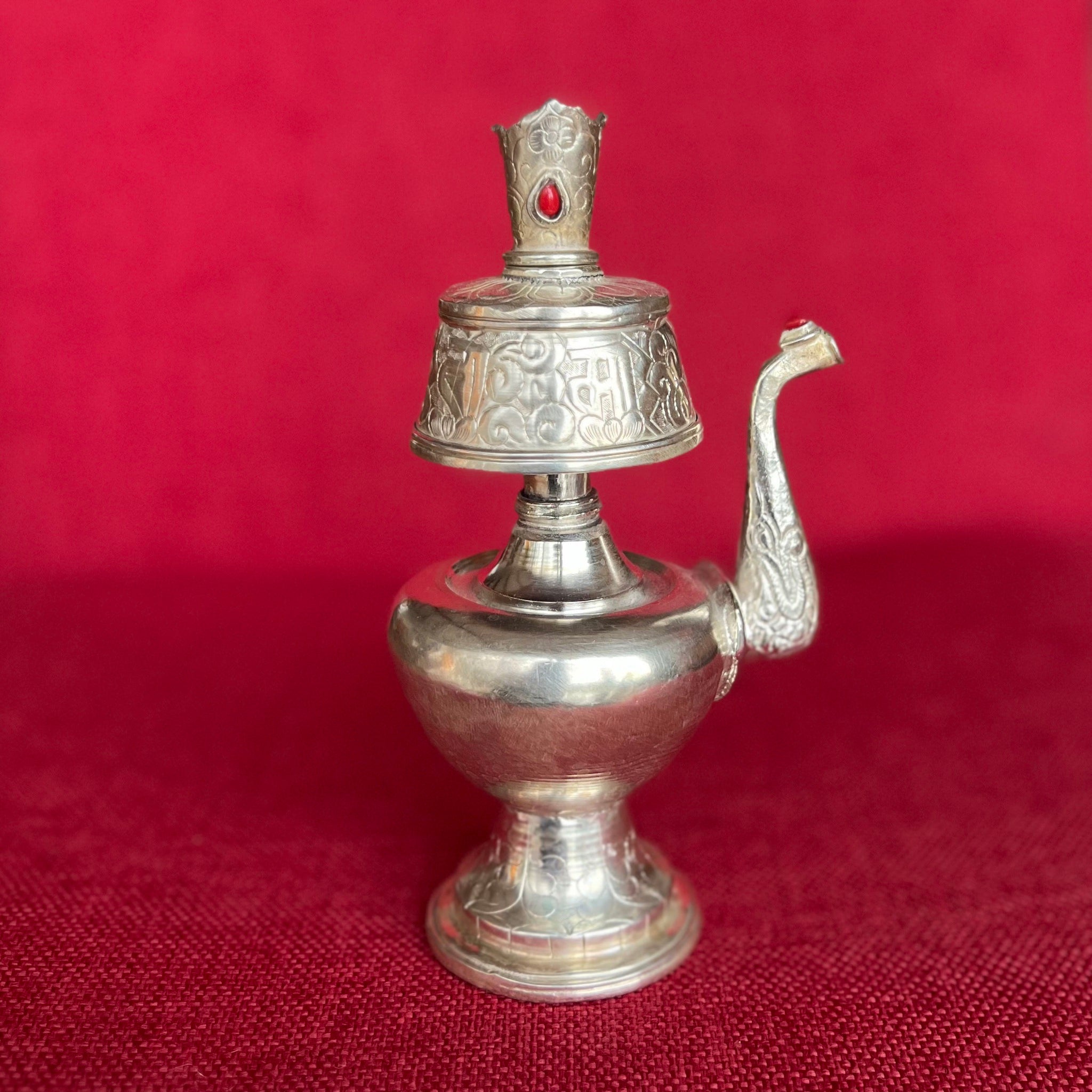 16cm handmade silver plated copper bhumpa (tibetan ritual vase)