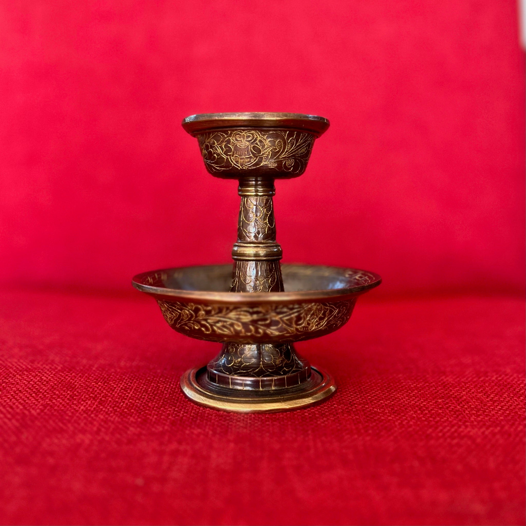 10.5cm Oxidised Copper Serkyem with gold etching