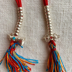 5mm Sterling Silver Mala Counters with Bell and Dorje, red string and coloured tassel