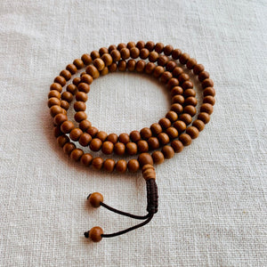 8mm Sandalwood mala (prayer beads) with brown string