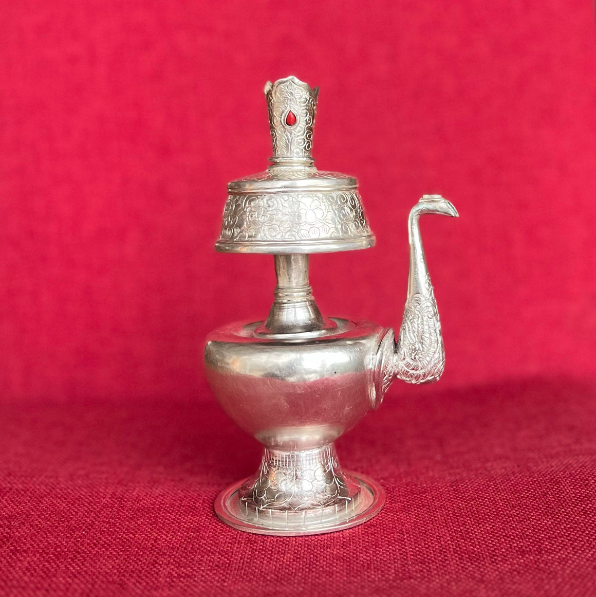 20cm handmade silver plated copper bhumpa (tibetan ritual vase) 