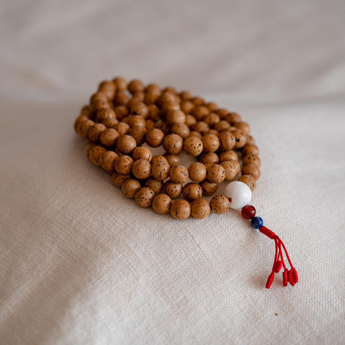 11mm Bodhi Seed Mala (Prayer Beads) with Red String and Smooth Beads