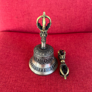 Medium Dehradun Bell & Dorje with Oxidised Finish 