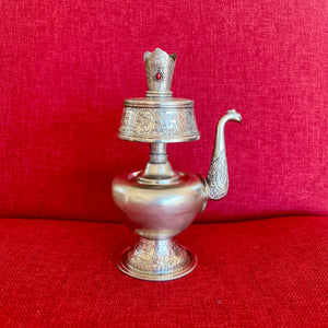 20cm handmade silver plated copper bhumpa (tibetan ritual vase) with antique style finish