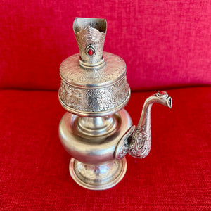 20cm handmade silver plated copper bhumpa (tibetan ritual vase) with antique style finish