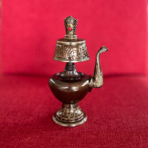 16cm handmade oxidised copper bhumpa (tibetan ritual vase) 