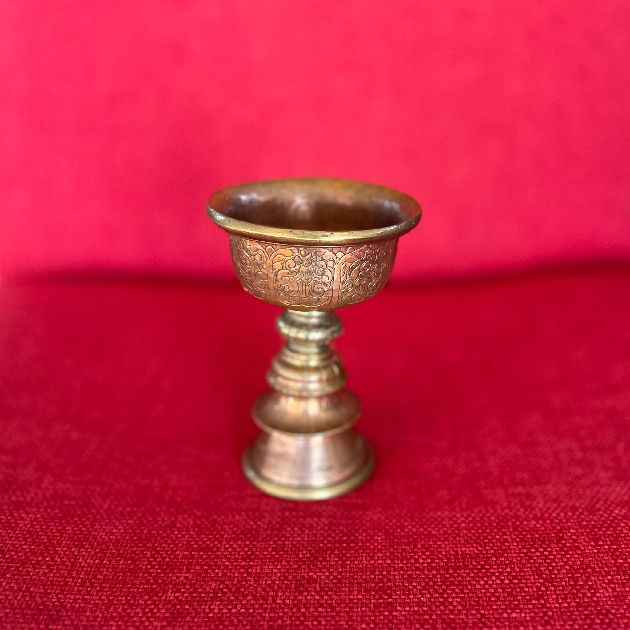 10.5cm Copper Butterlamp with 8 Auspicious Symbols Engraved