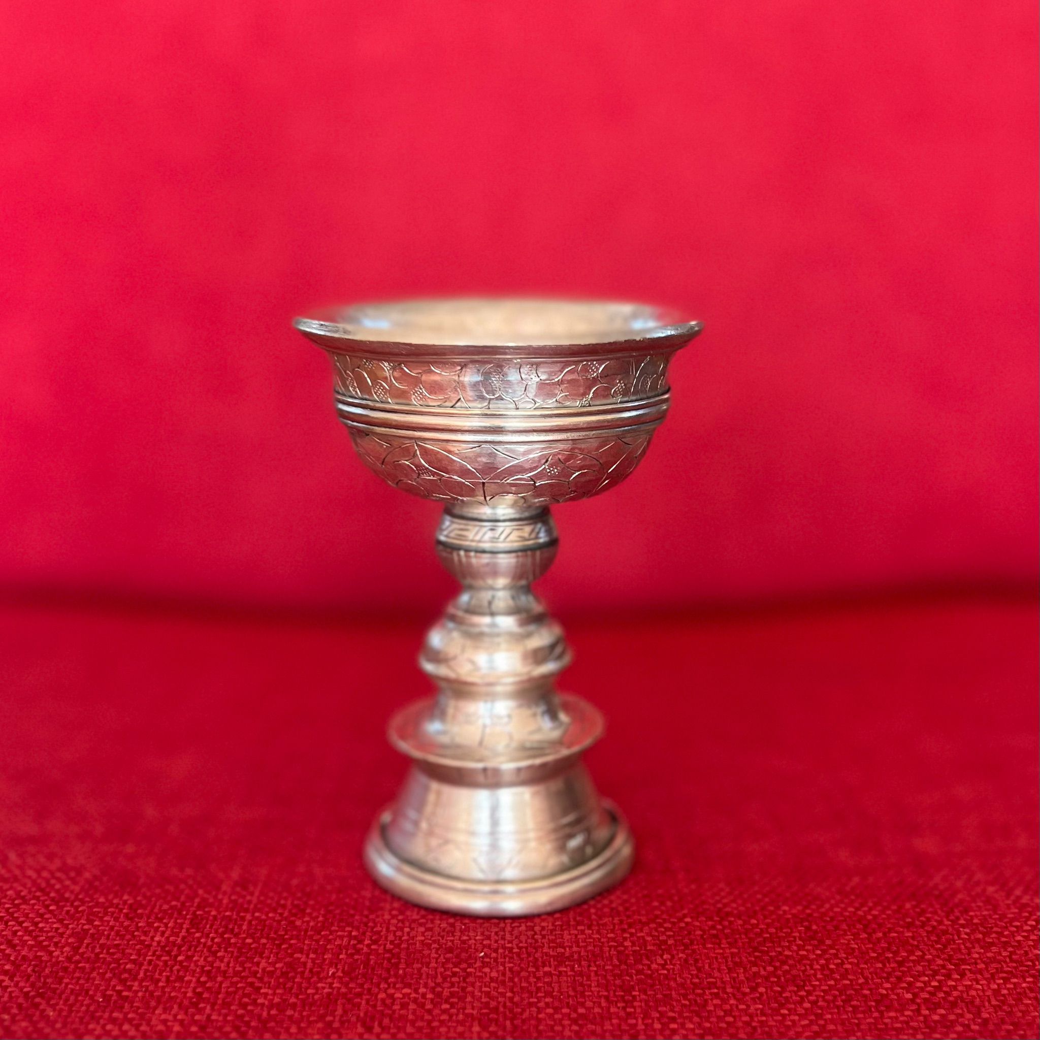 Silver Plated Butterlamp with Etching which is 11.5cm high and 8cm in diameter