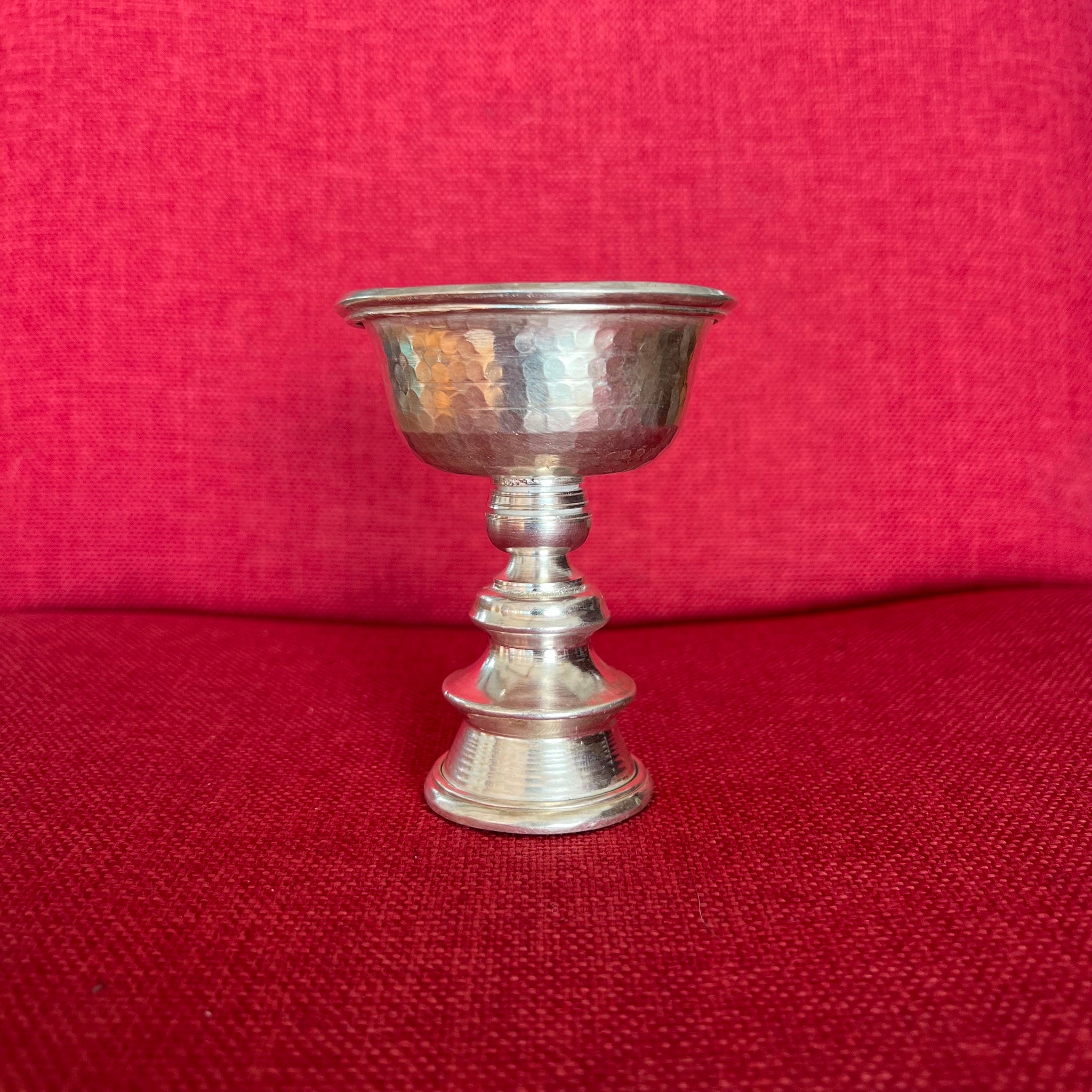 Silver Plated Butterlamp with Etching which is 10.5cm high and 8cm in diameter