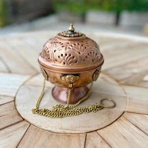 12cm Hanging Copper Incense Burner with Auspicious Symbols and pedestal base