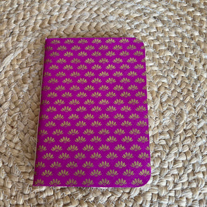 Lokta Paper Notebook - Pink with gold lotus pattern