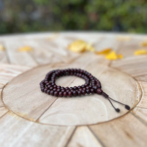 8mm Rosewood Mala Prayer Beads with Brown String