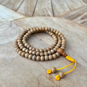 7mm Sandalwood Mala Prayer Beads with Yellow String