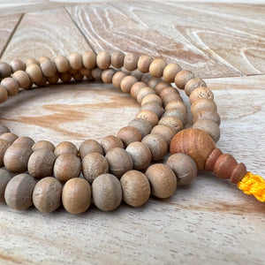 7mm Sandalwood Mala Prayer Beads with Yellow String