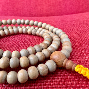 7mm Sandalwood Mala Prayer Beads with Yellow String