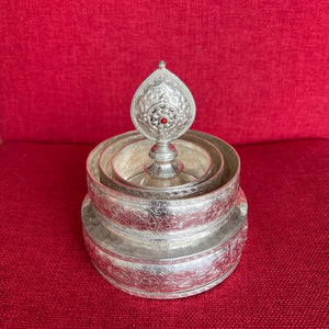 13cm Handmade Silver Plated Copper Mandala Offering set with shiny finish