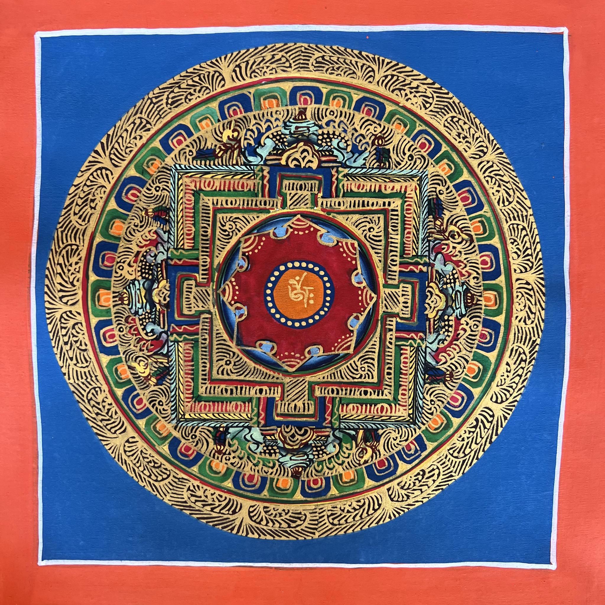 Mandala Painting with Om and Blue and Orange background