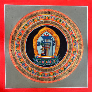 Mandala Painting with Kalachakra and Brown and Red background