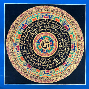 Mandala Painting Black & Blue Background with OM & Om Mani