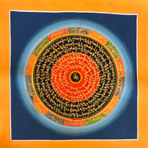 Mandala Painting with Om Mani and Blue and Yellow background