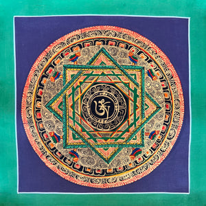 Mandala painting  with Om and Purple and Green background