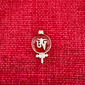 1.5cm diameter Sterling Silver Locket with the Tibetan Om symbol set on red colour semi-precious stone