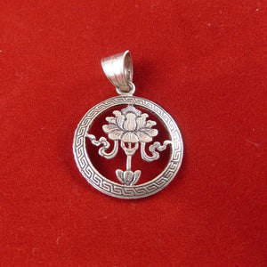 2cm silver pendant with Buddhist Auspicious Lotus Blossom symbol