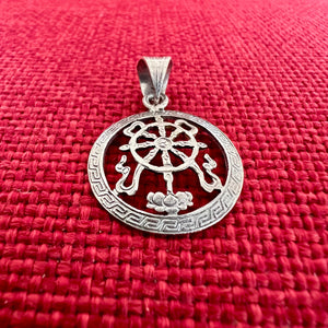 2cm silver pendant with Buddhist Auspicious Wheel symbol