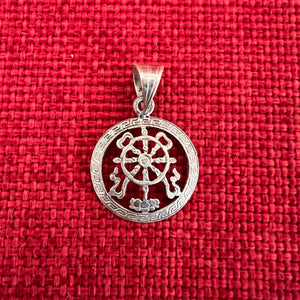 2cm silver pendant with Buddhist Auspicious Wheel symbol