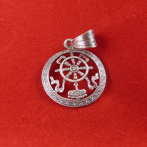 2cm silver pendant with Buddhist Auspicious Wheel symbol
