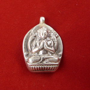 Silver pendant of Buddhist deity Chenrezig with 4 arms 