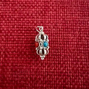 1.5cm silver '9 point' dorje pendant with turquoise and coral