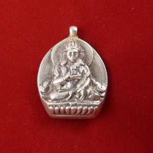 2.5cm high Flat silver pendant with carved image of Peaceful Vajrapani 