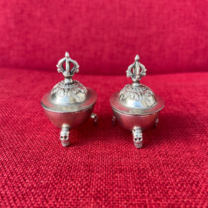 Silver Plated Copper Kapala Set with Skull Legs and Height of 6.5cm