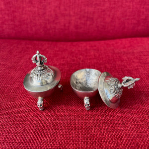 Silver Plated Copper Kapala Set with Skull Legs and Height of 6.5cm