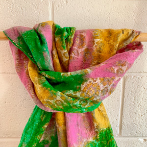 Felted Silk Scarf - Green, Pink, Yellow