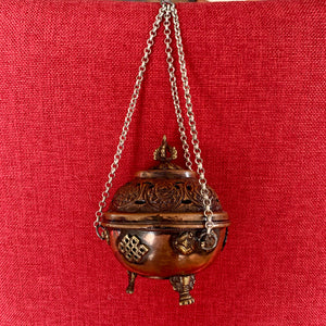 10cm Hanging Copper Incense Burner with 8 Auspicious Symbols