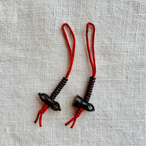 Rosewood Mala Counters with Bell and Dorje, red string and 5mm wide beads