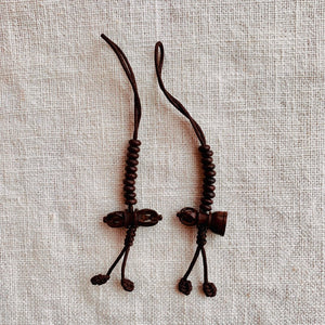 Rosewood Mala Counters with Bell and Dorje, brown string and 6mm wide beads