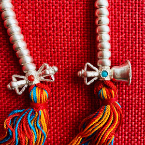 Silver Mala Counters 7mm - Red String & Tassel