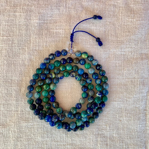 Azurite Mala (Prayer Beads) with Crystal Buddha Bead 8mm