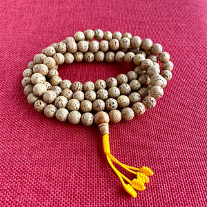 11mm Bodhi Seed Mala (Prayer Beads) with smooth beads and yellow string