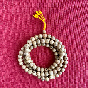 11mm Bodhi Seed Mala (Prayer Beads) with smooth beads and yellow string