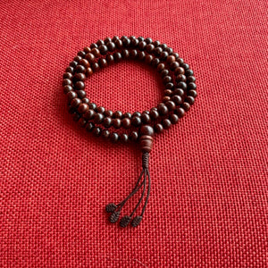 7mm Rosewood mala (prayer beads) with brown string