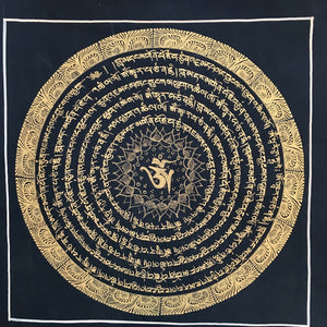 Mandala Painting Black Background with OM & Om Mani