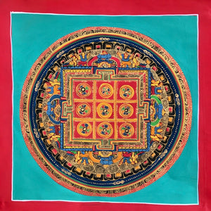Mandala Painting Red Square Turquoise Background