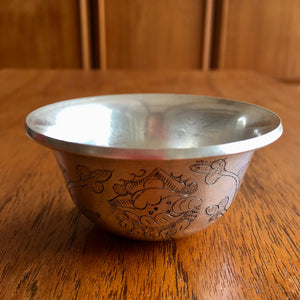 7cm Silver Plated Copper Offering Bowls etched with auspicious symbols