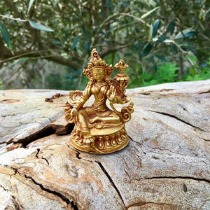 5cm Handcrafted Green Tara Statue - Copper with Gold Plating